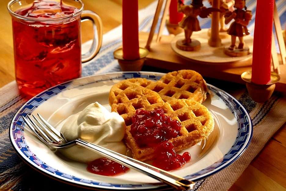 Waffles with jam and iced tea puzzle online from photo