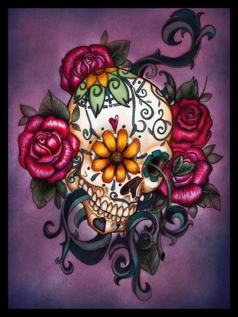 Sugar Skull with Roses puzzle online from photo