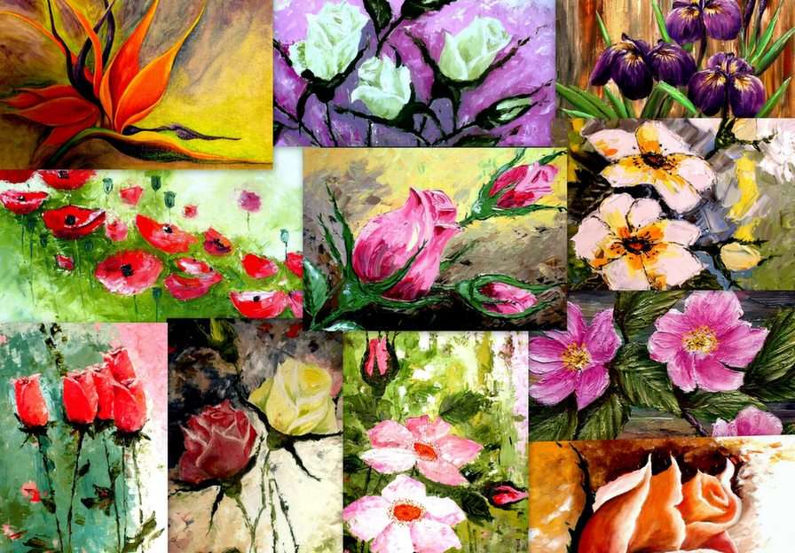 Blommor i målningarna Pussel online