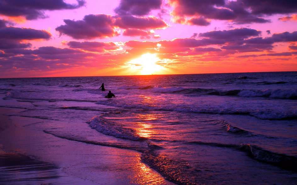 Západ slunce na pláži puzzle online z fotografie