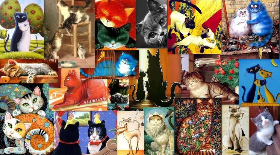Котки в живописта онлайн пъзел от снимка
