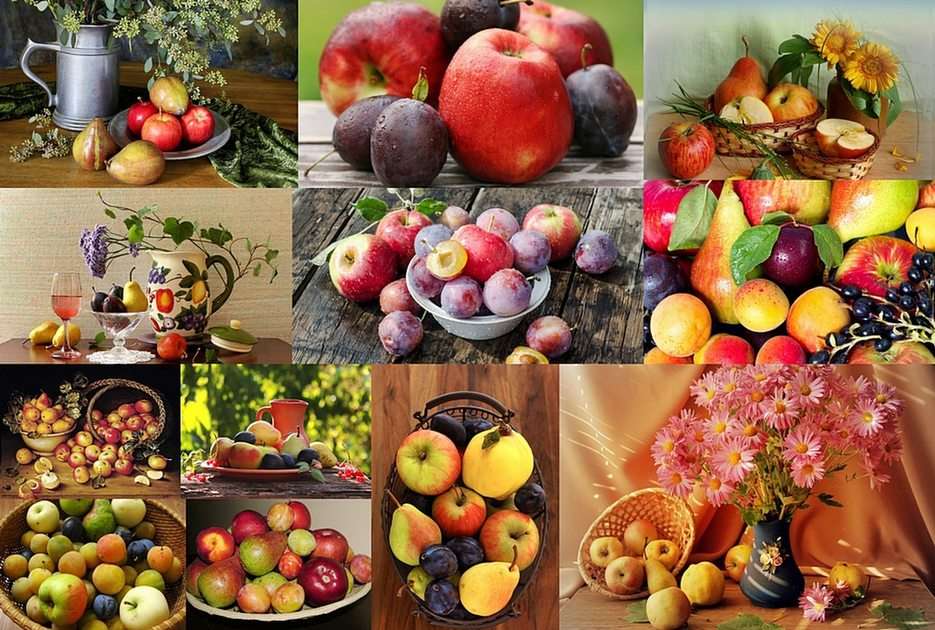 Μήλα, αχλάδια και δαμάσκηνα παζλ online από φωτογραφία