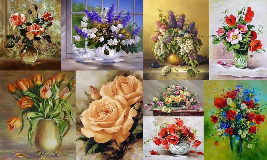 Blommor i målning Pussel online