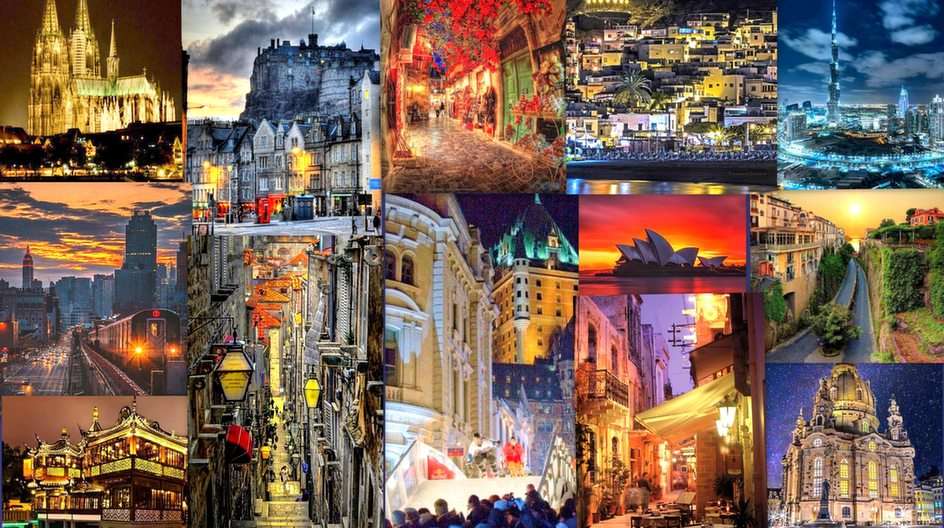 Ciudades de noche puzzle online a partir de foto
