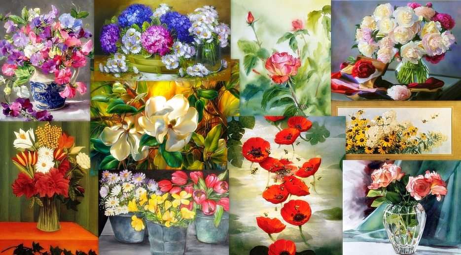 Цветя - живопис онлайн пъзел