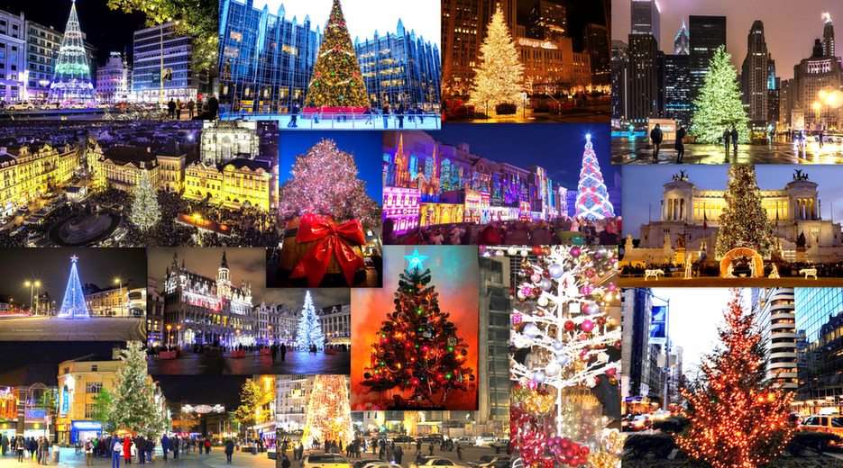 Christmas trees in the cities puzzle online from photo