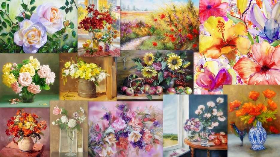 Цветя - живопис онлайн пъзел