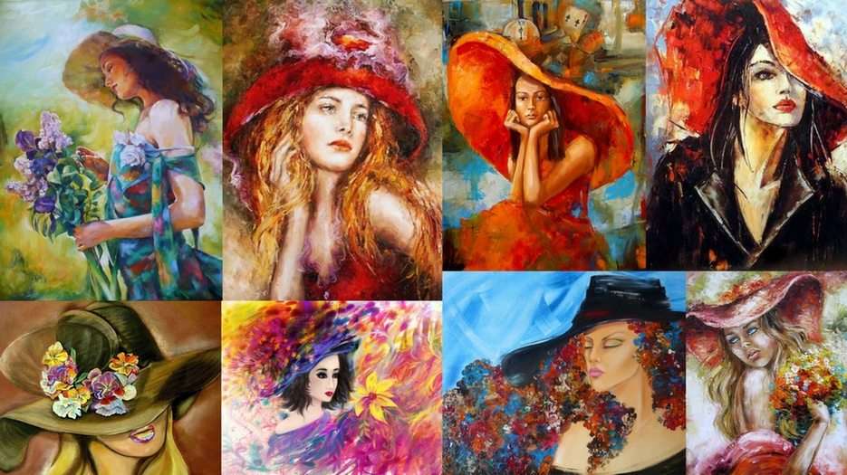 Vrouw met hoed - schilderij online puzzel