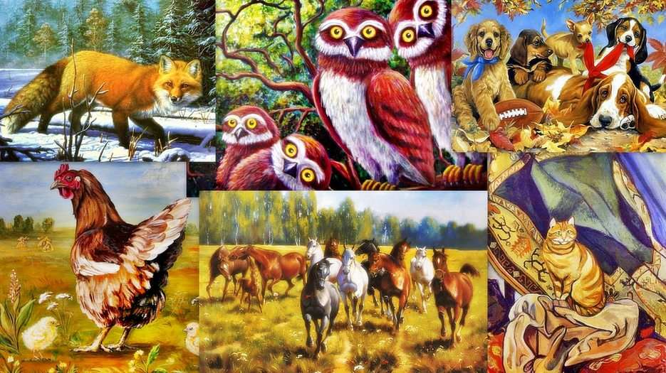 Animals in painting puzzle online from photo