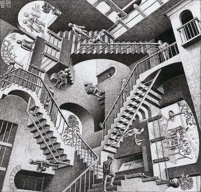 Relatívivitás: M. C Escher puzzle online fotóról