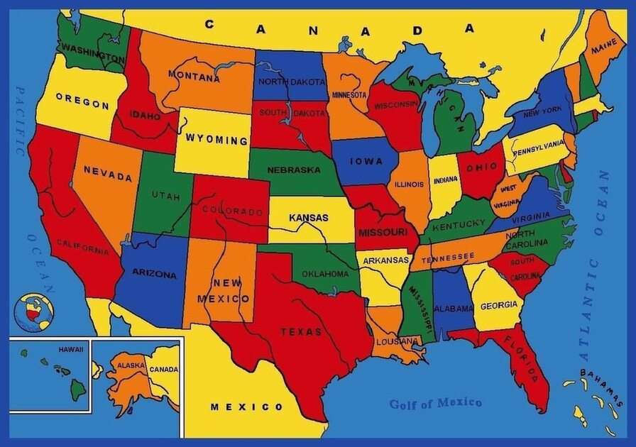 Mapa USA a Kanady puzzle online z fotografie