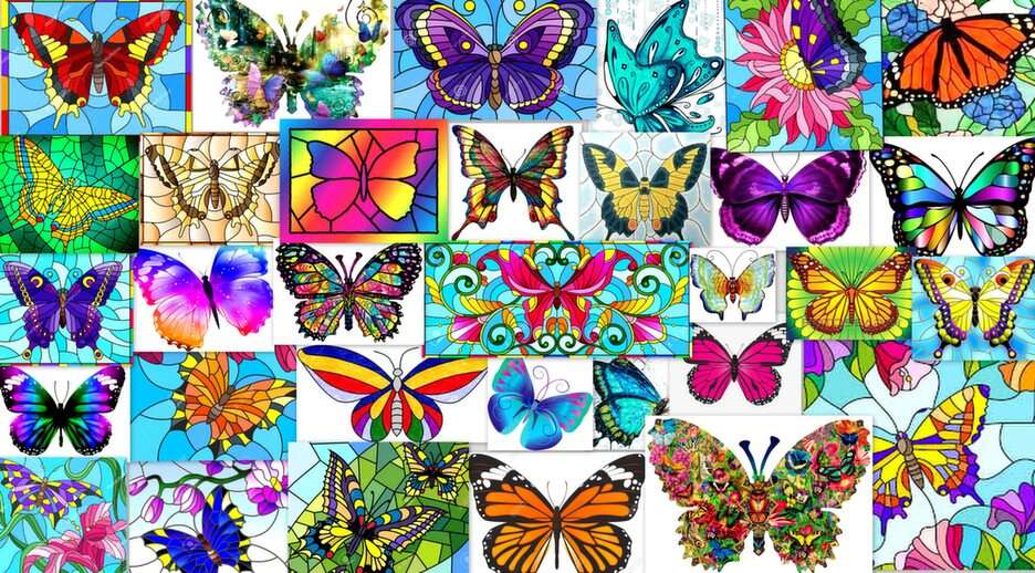 färgglad mosaik med fjärilar pussel online från foto