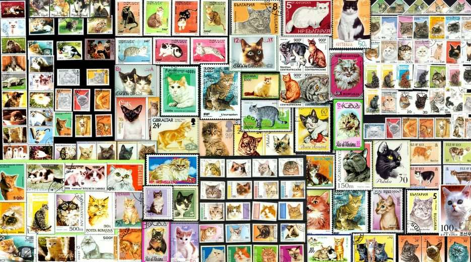 γατάκια σε γραμματόσημα παζλ online από φωτογραφία