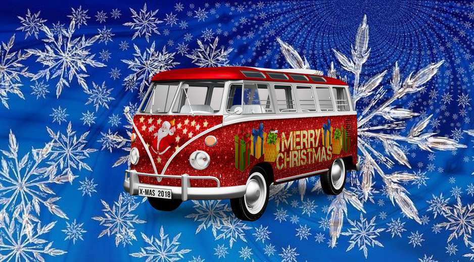 Χριστουγεννιάτικο λεωφορείο παζλ online από φωτογραφία
