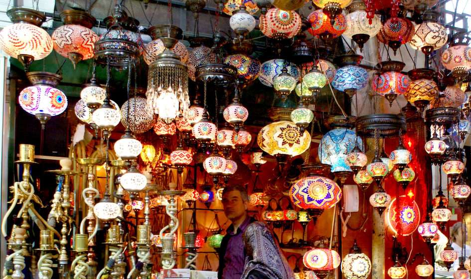 Turkish bazaar with lamps puzzle online from photo