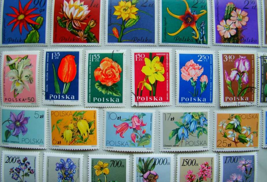 Briefmarken Polnische Blumen 1 Online-Puzzle vom Foto
