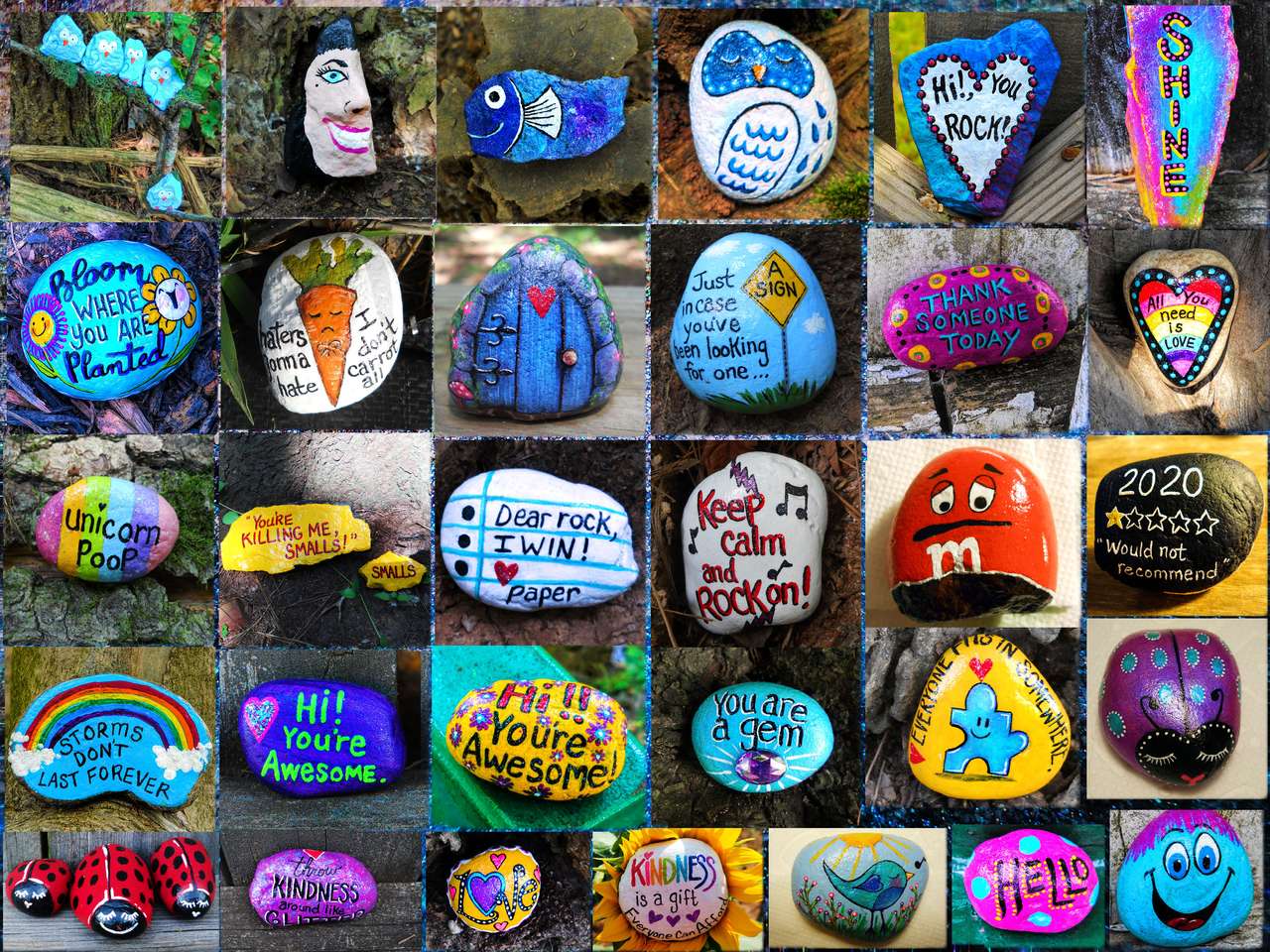 Painted Rock Collage puzzle online from photo