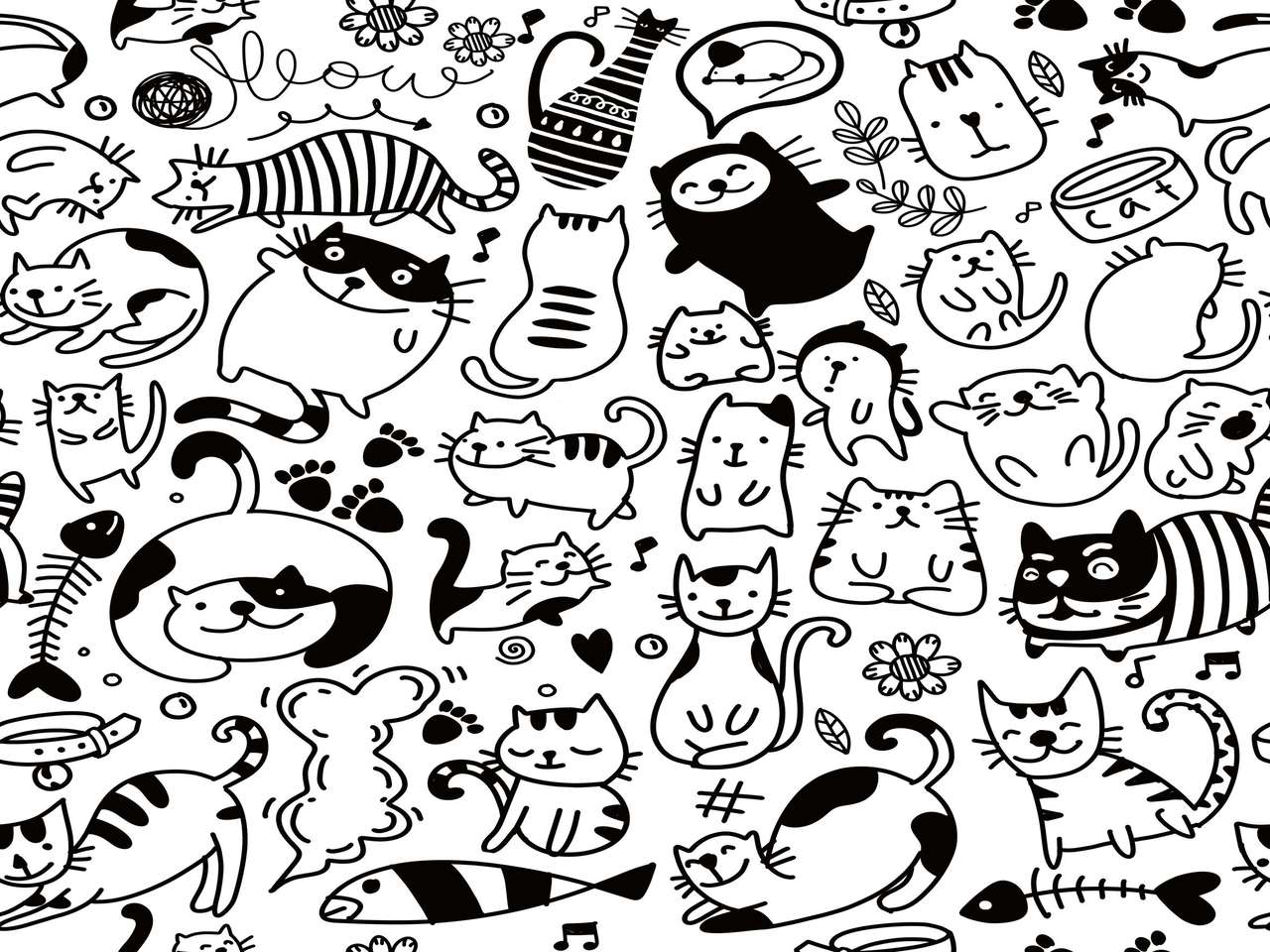 Doodle kočky online puzzle