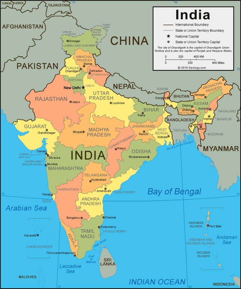 Politická mapa Indie online puzzle