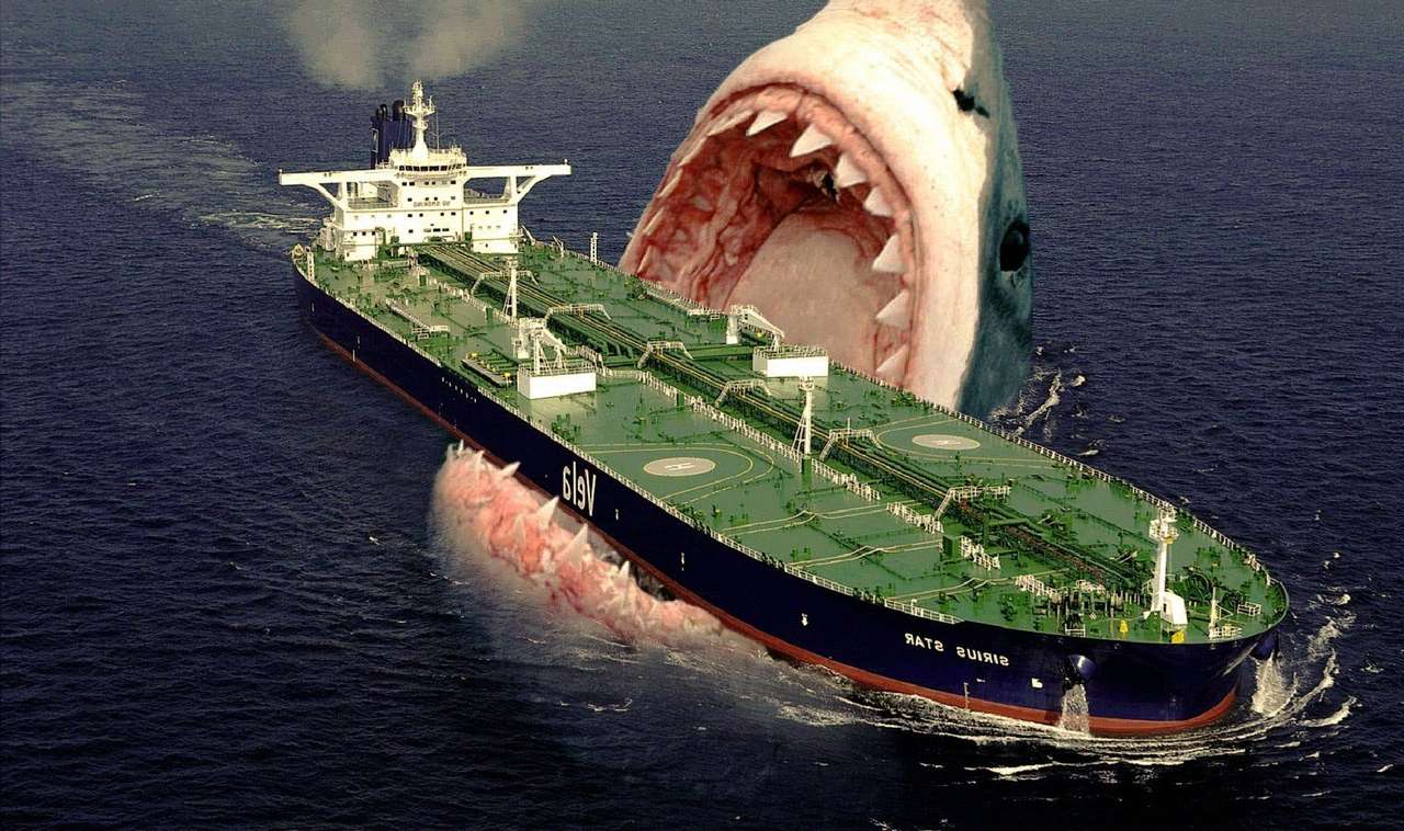 Καρχαρίας τρώει βάρκα παζλ online από φωτογραφία