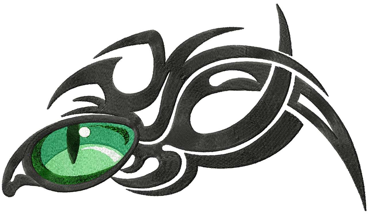 Broderie des yeux de dragon vert dans un style abstrait puzzle en ligne à partir d'une photo