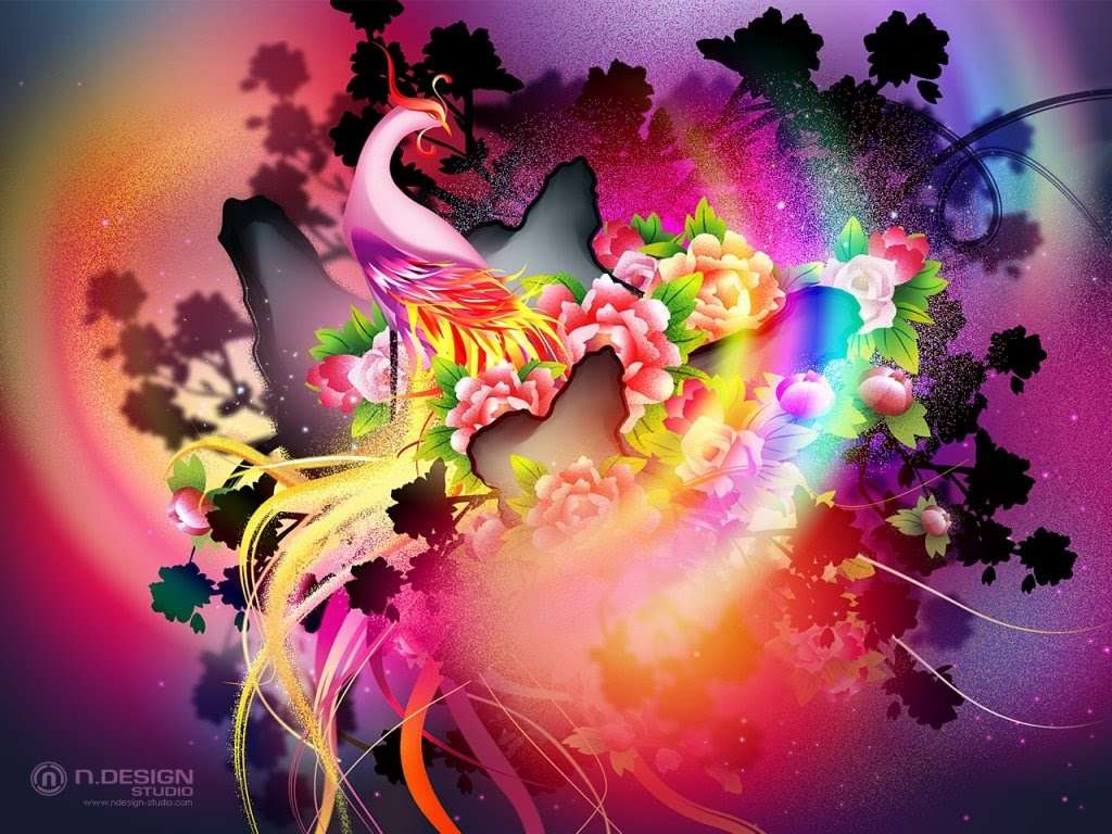 Цветочный Феникс пазл онлайн из фото