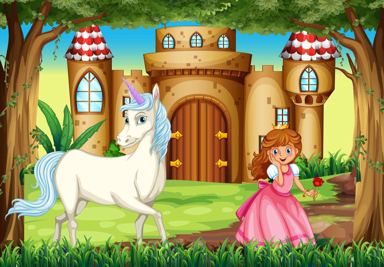 Prinzessin und Einhorn. Online-Puzzle