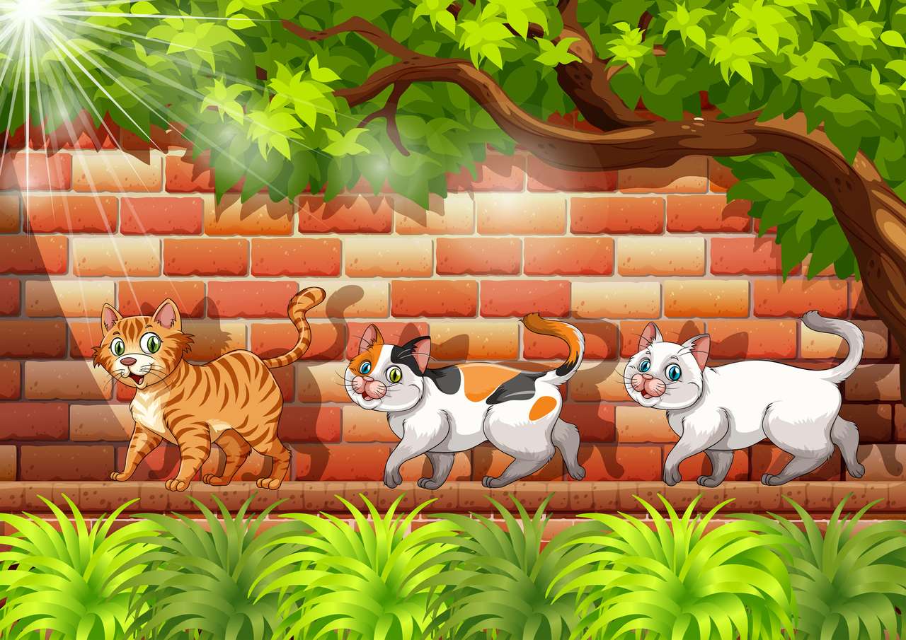 Three strolling cats puzzle online from photo