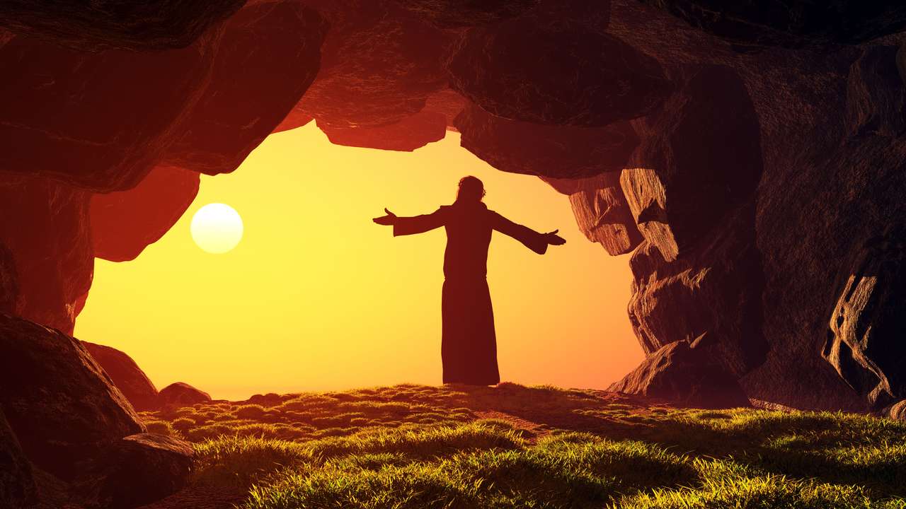 En man som ber i grottorna pussel online från foto