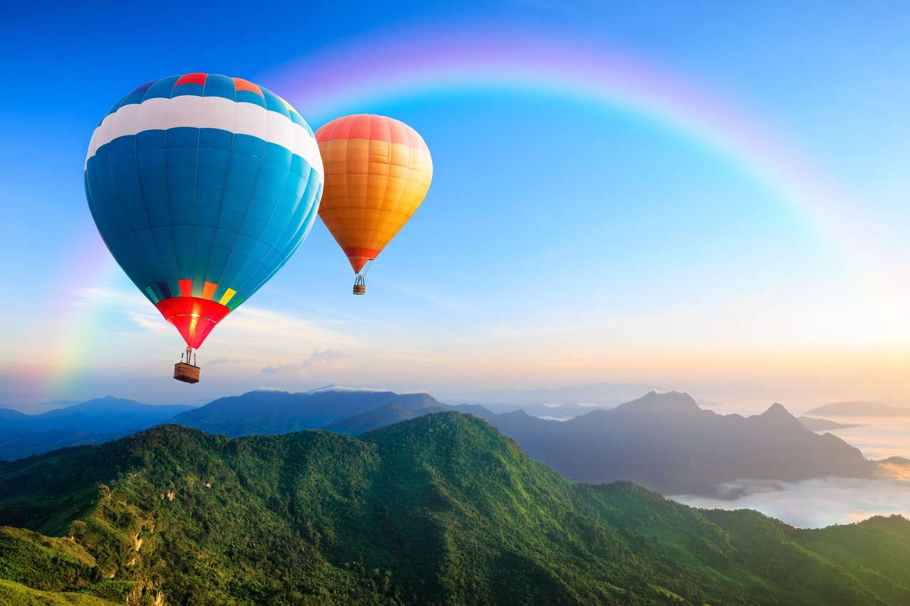 Ballonnen en regenboog puzzel online van foto