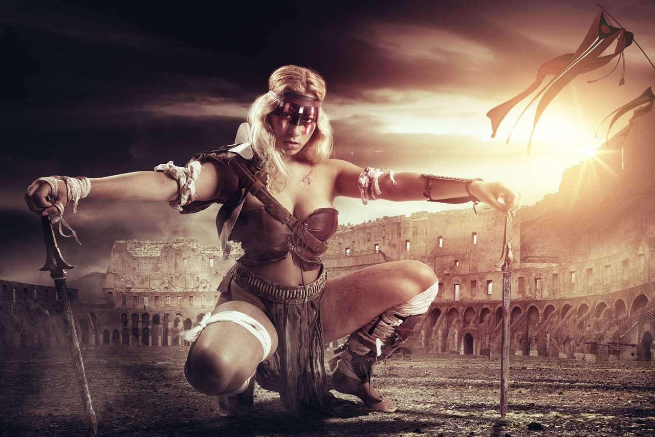 Gladiator-Frau. Online-Puzzle vom Foto