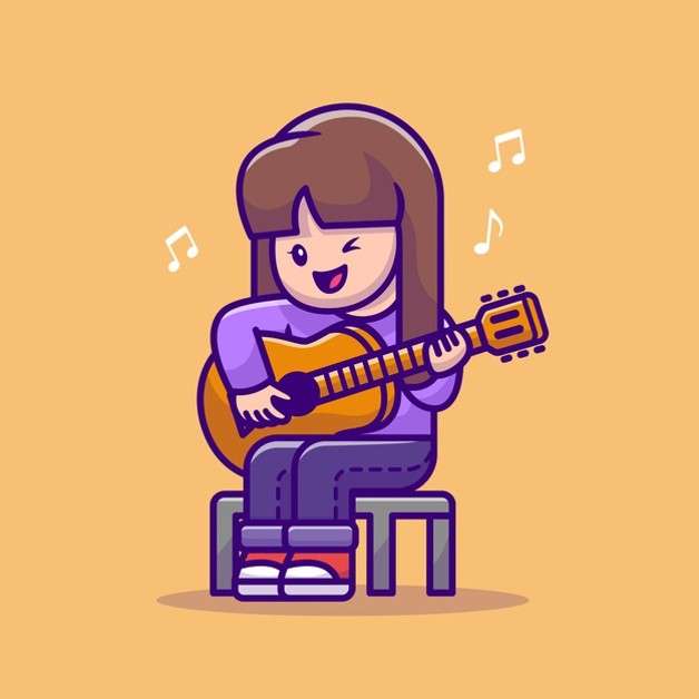 Hon spelar gitarr pussel online från foto