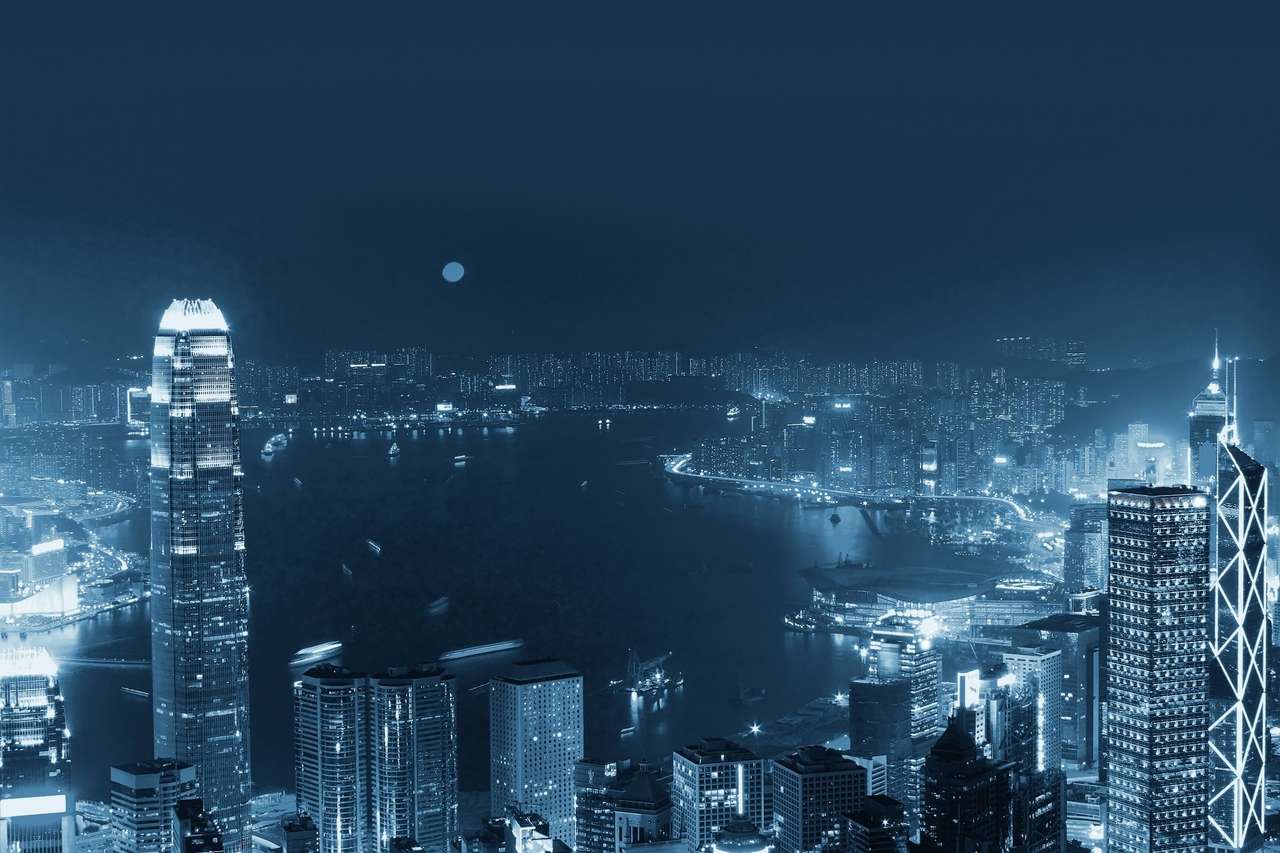 Hong Kong at night puzzle online from photo