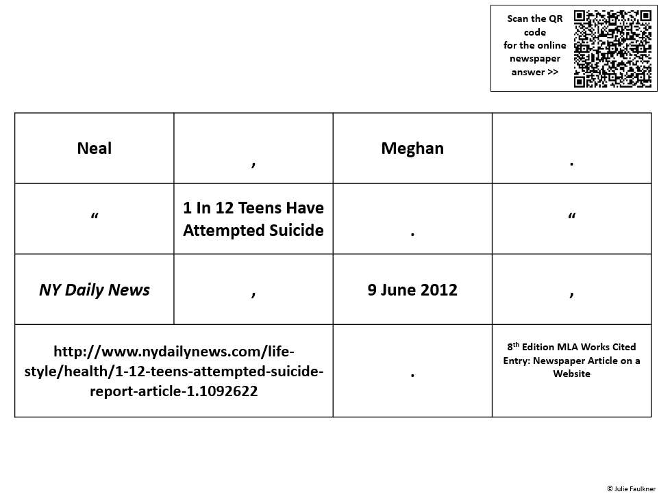 MLA - Newspaper Article Online online puzzle