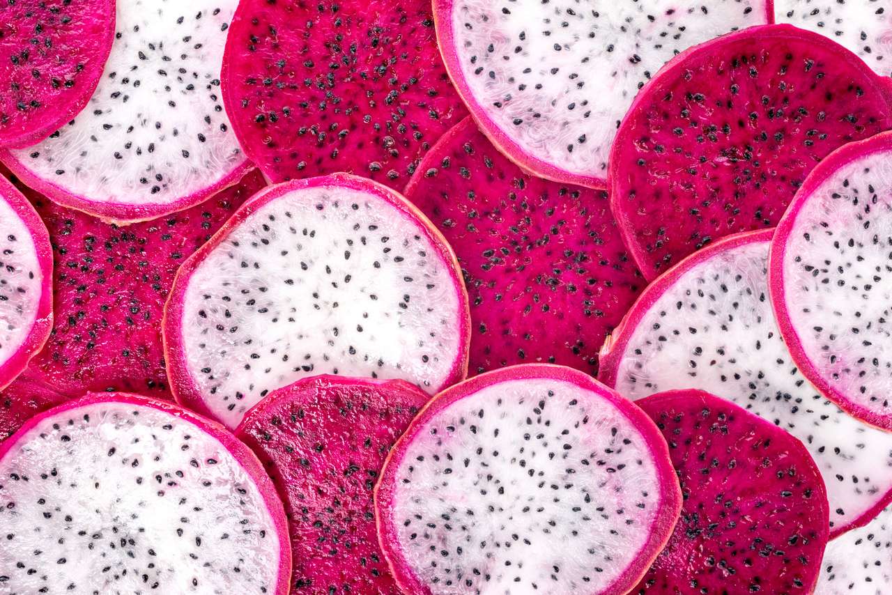 Fresh sliced dragon fruit puzzle from photo