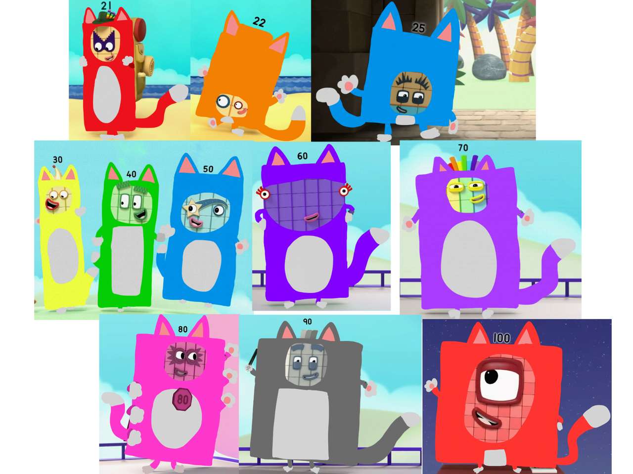 NumberBlocks 21,22,25,30,80,50,60,70,80,90,100 puzzle online from photo