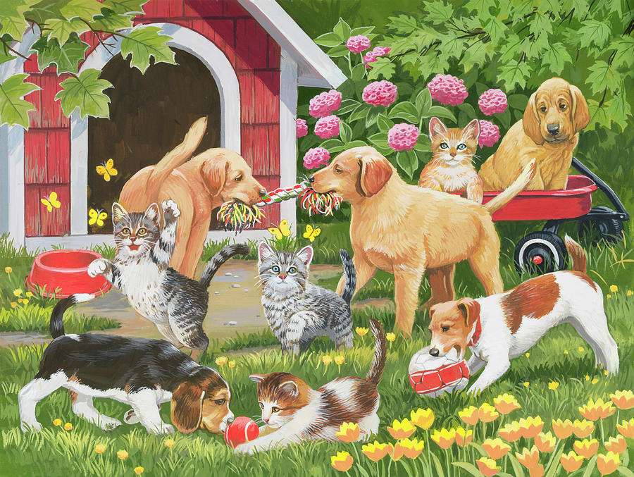 Puppies-and-pisoi-primăvară-și-vara-temă-Willia puzzle online din fotografie