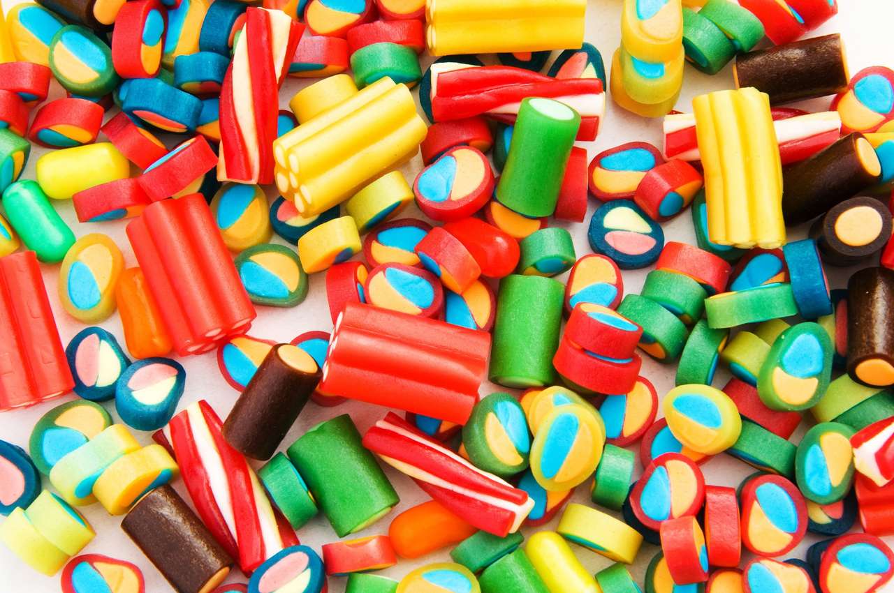 Glanzende gummy snoepjes puzzel online van foto