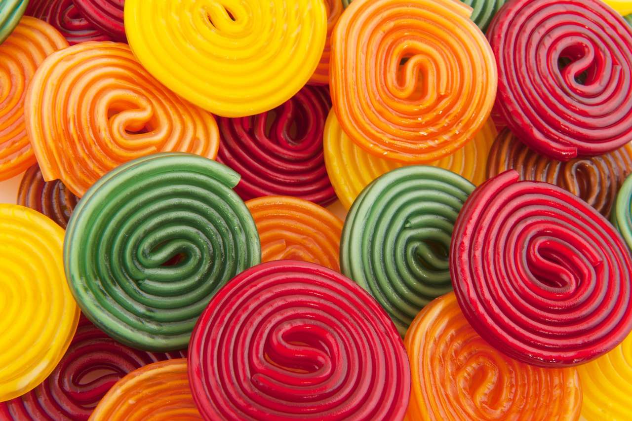 Colorful candy drop rolls puzzle online from photo