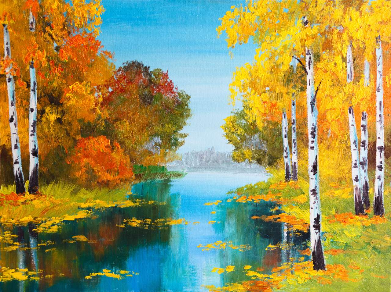 birch forest near the river puzzle online from photo