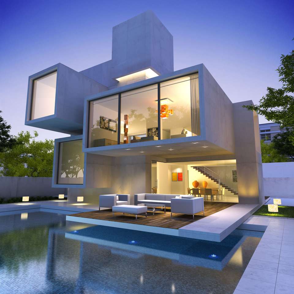 Casa con piscina puzzle online da foto