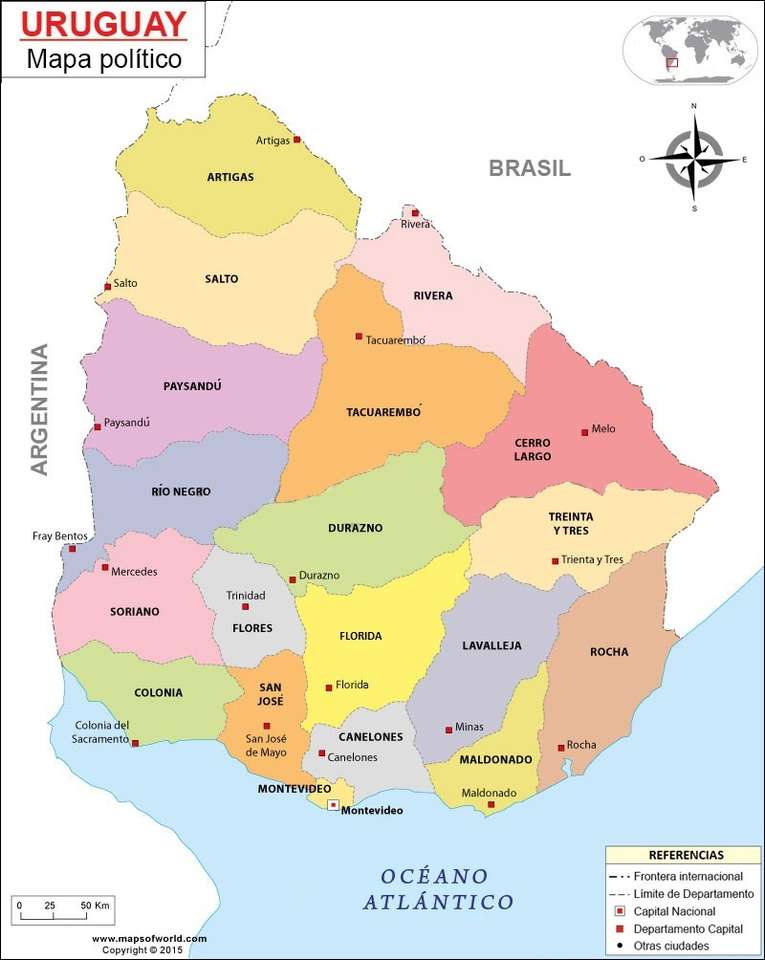 Carte politique de l'Uruguay puzzle en ligne
