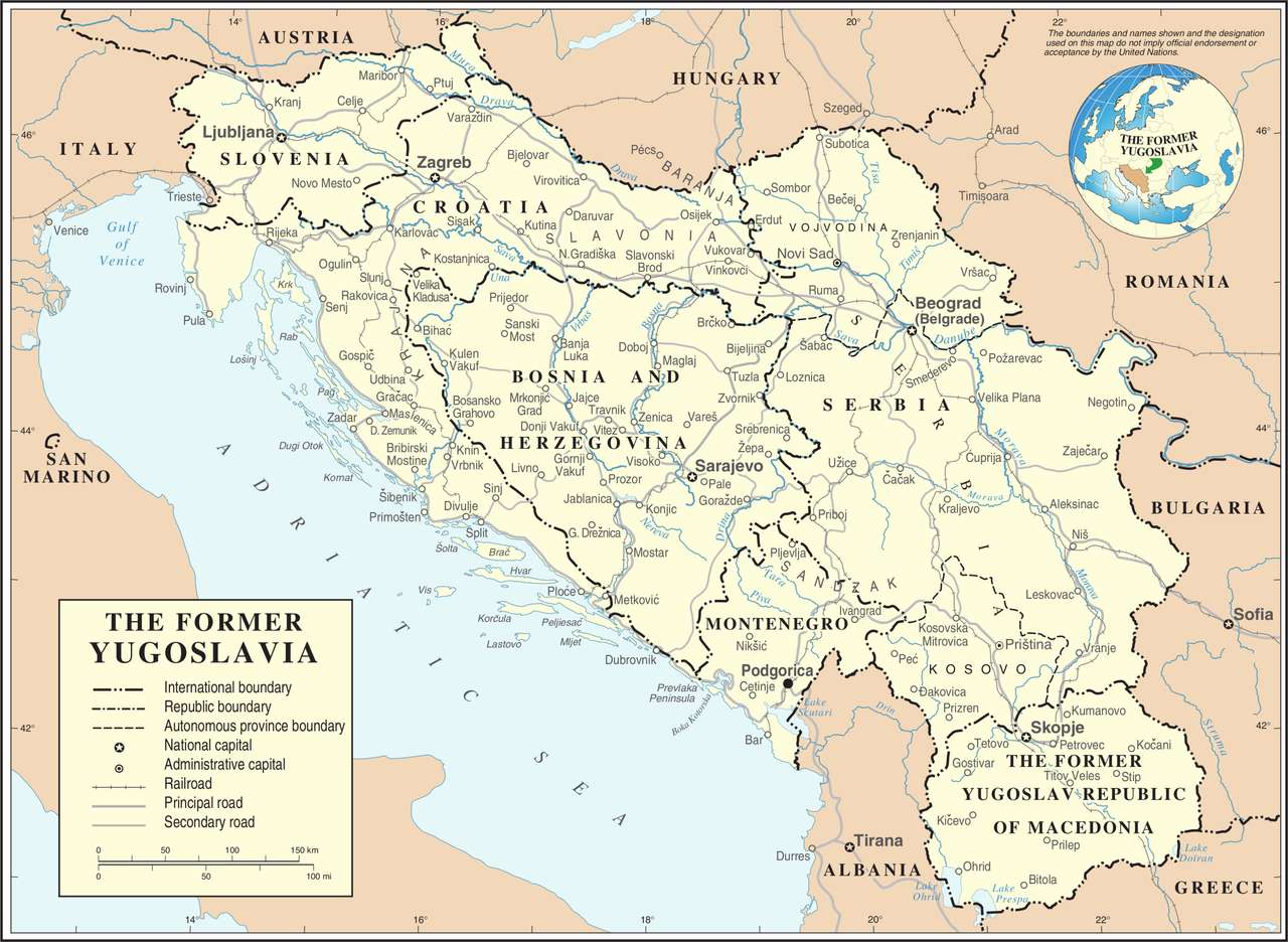 Mapa de Jugoslávia. puzzle online a partir de fotografia