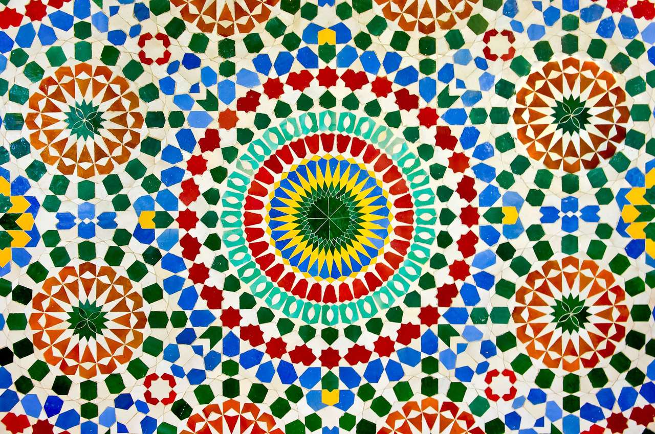 Färgglada marockanska mosaikvägg Pussel online