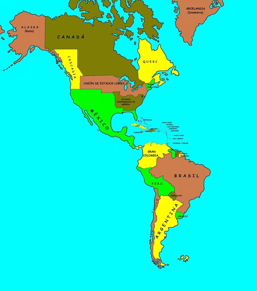 Mapa de America con paises rompecabezas en línea