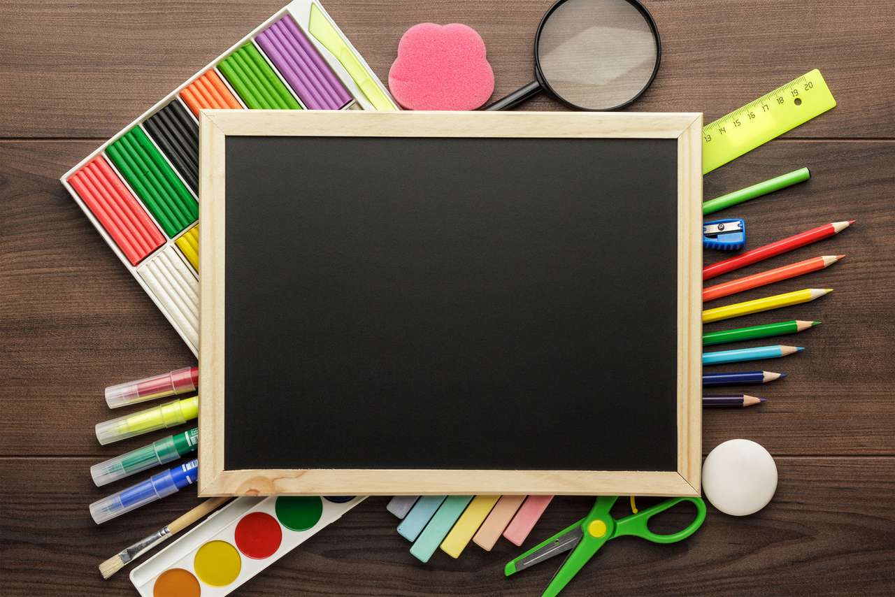 school supplies and blackboard online puzzle