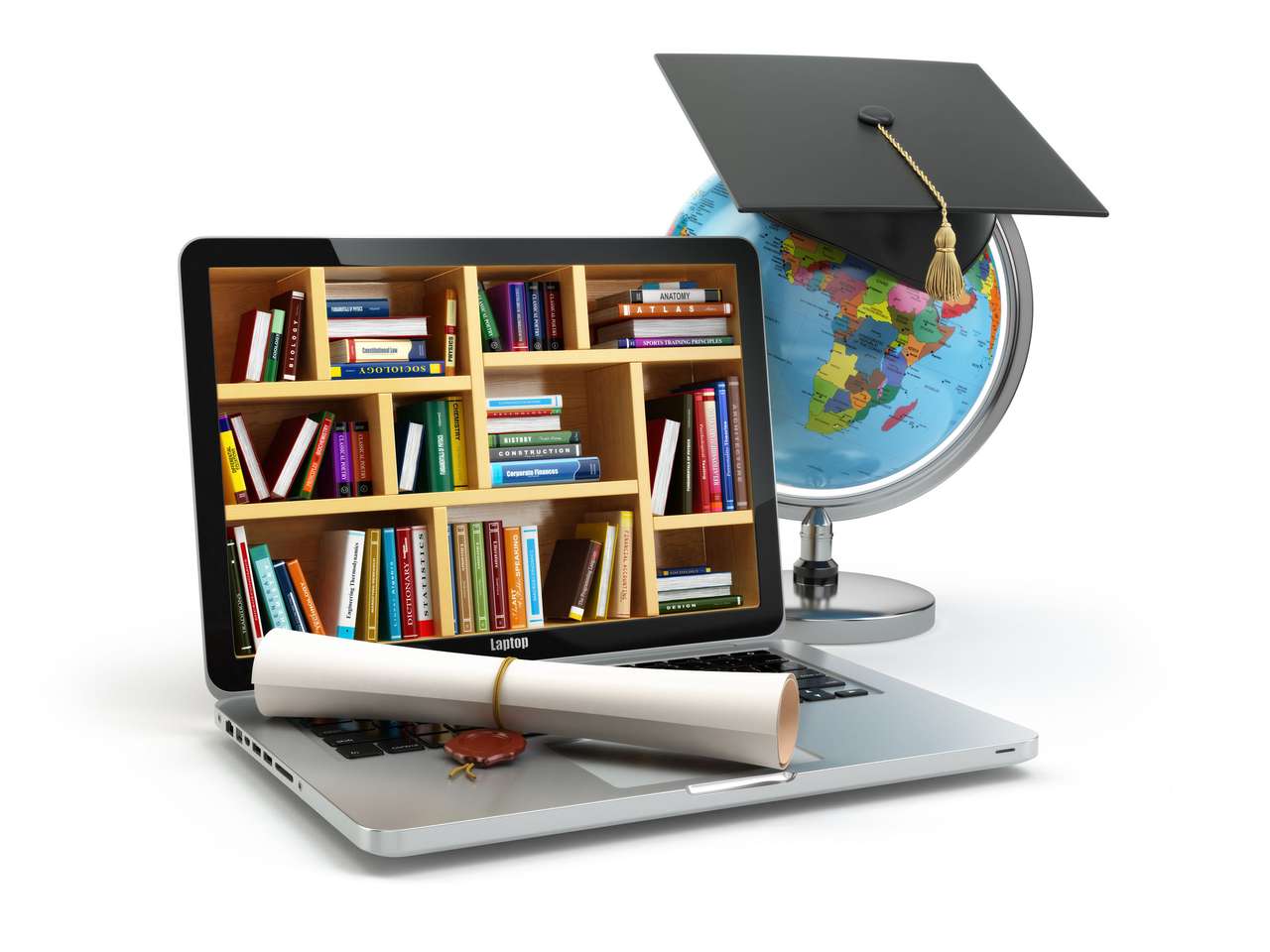 Laptop με βιβλία online παζλ