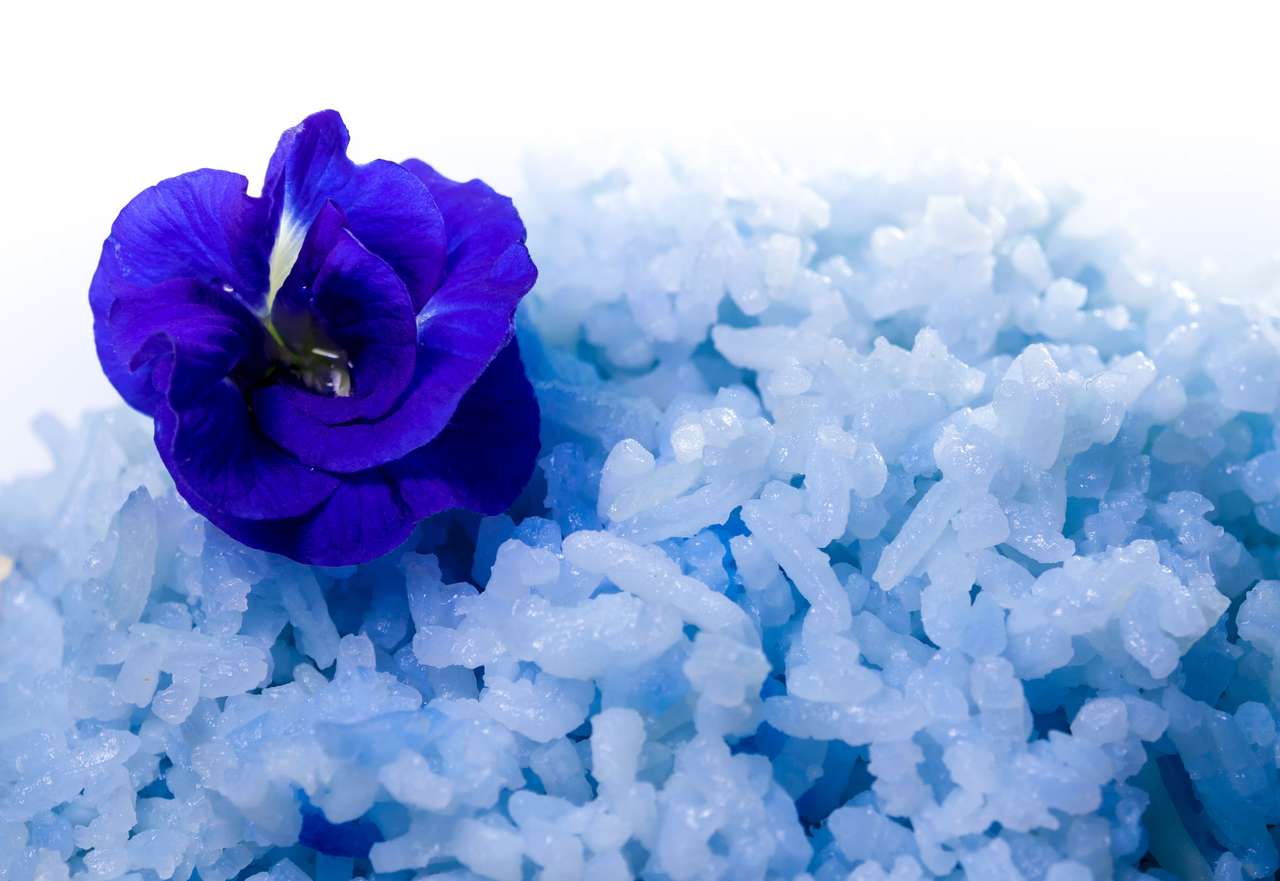 Blauwe gekleurde rijst puzzel online van foto