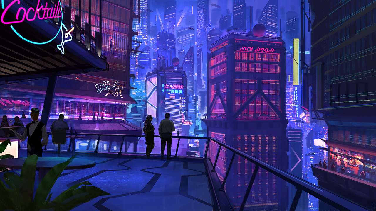 night neon city puzzle online from photo