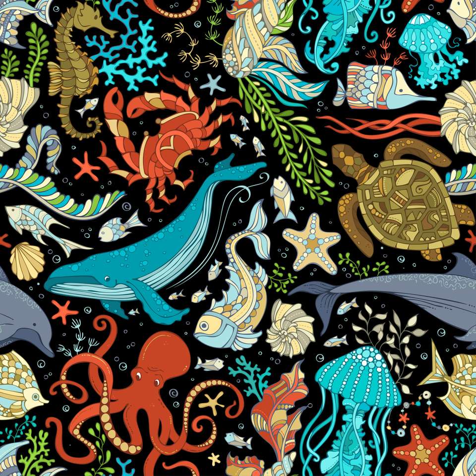 Wild Sea Life Pattern puzzel online van foto